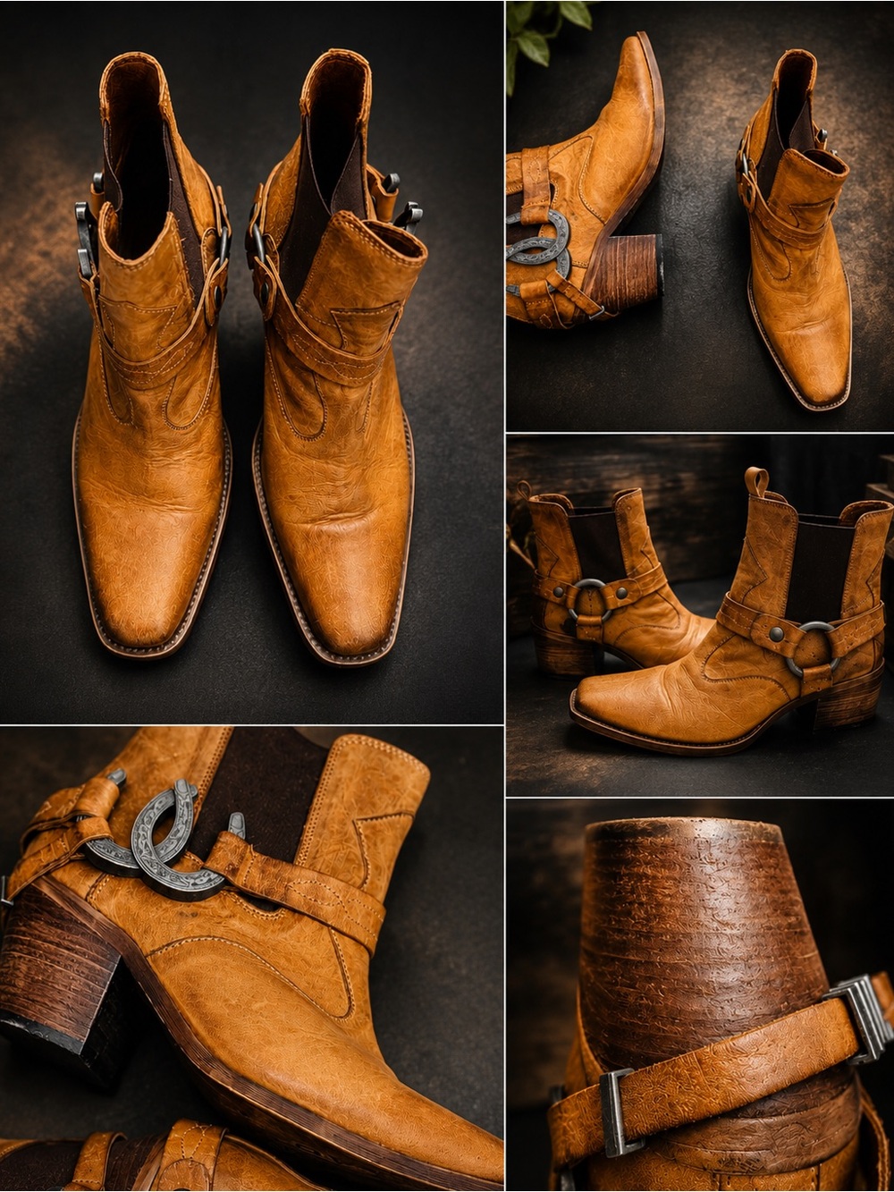 Free People x Understated Leather COGNAC Leather Buckle Cowboy Boots 8.5